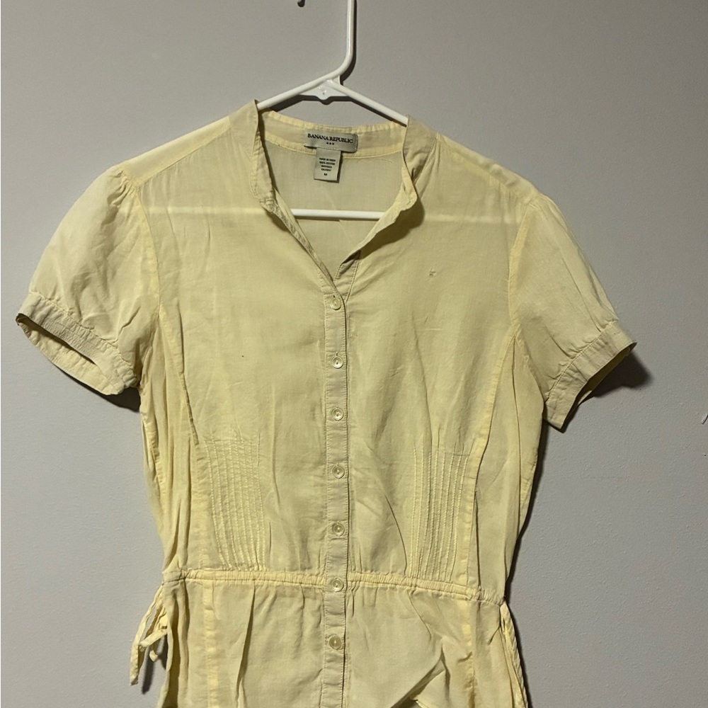 Banana Republic Pale Yellow Cotton Button-Up Dress
